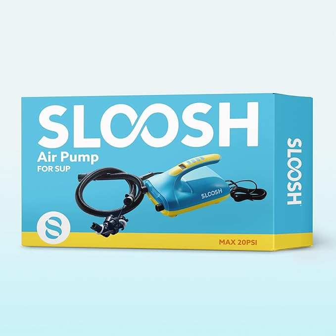 Sloosh Electric Paddle Board Pump, 20 PSI High-Pressure Dual-Stage Inflation SUP Air Pump with Auto-Off Function, 12V DC Car Connector for Inflatable Paddle Boards, Kayaks, Boats, and Air Mattresses