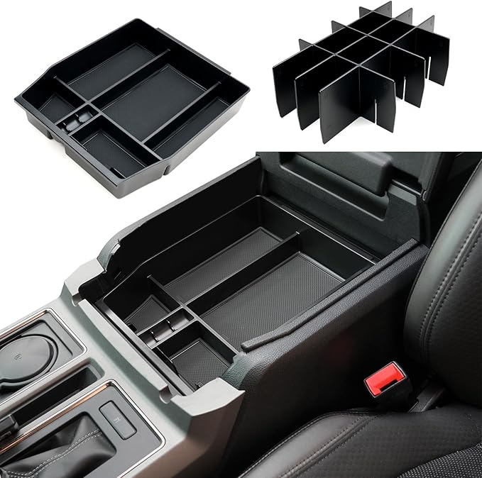ELECFRESH 2PCS Center Console Organizer for 2023 2022 2021 Ford F150 Accessories, Armrest Storage Box and 16-Compartments Divider for Ford F150 (Not fit for 2024-2026)