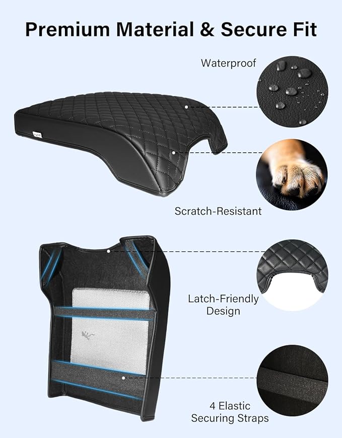 Center Console Cover for 2011-2016 Ford F250 F350 F450 F550 Super Duty Accessories, PU Leather Armrest Cushion Pad Protector, Anti-Scratch, Black (Fits Bucket Seat Console Only)