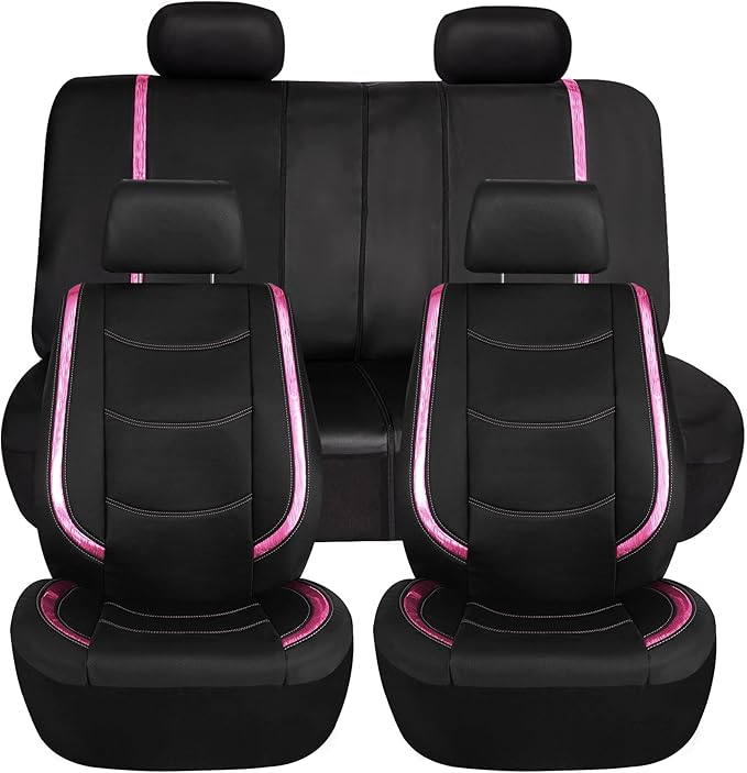 FH Group Full Set Faux Leather Car Seat Covers - Universal Fit, Low Back Front Seat Covers, Airbag Compatible, Split Bench Rear Seat Cover for SUV, Sedan, Pink