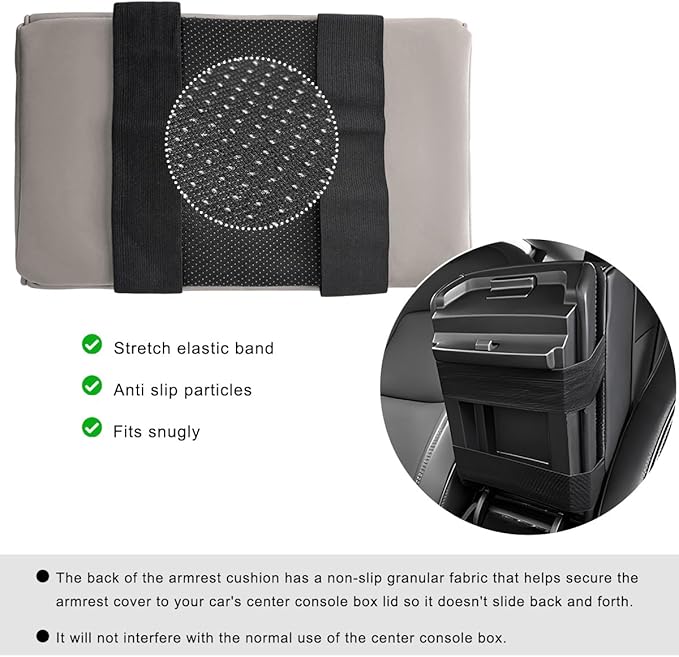 Car Center Console Armrest Pillow, 14"×8.3" Waterproof Leather Armrest Box Cover with Cup and Phone Holder, Soft Memory Foam Arm Rest Console Pad Protector for SUV Truck (Gray, Embroidery)