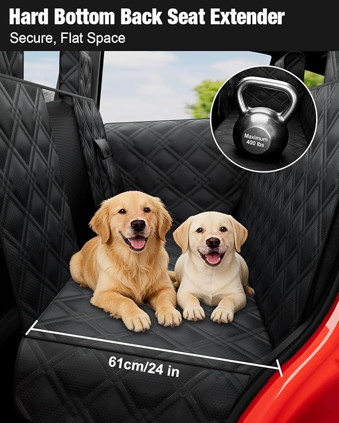 Dog Car Seat Cover for Back Seat Compatible with Tesla Model Y — Hard Bottom Pet Travel Hammock with Seat Extender, Waterproof Backseat Dog Cover with Door & Headrest Protectors
