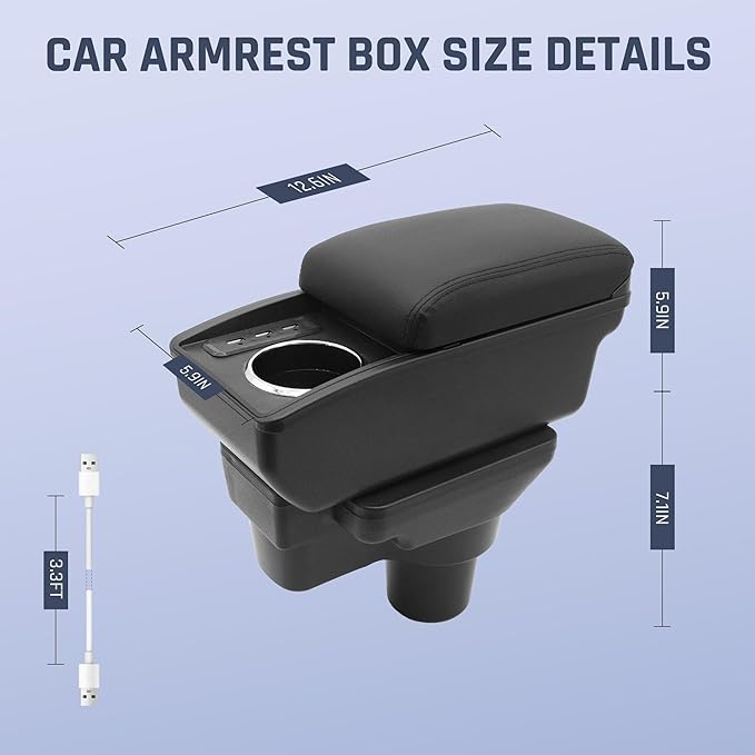YJYWZH Car Armrest Storage Box for Hyundai Accent Solaris Verna 2017-2020 Double-Layer Car Center Console Armrest Box with 6 USB Ports and Cup Holder for Car Accessories(Black Thread)