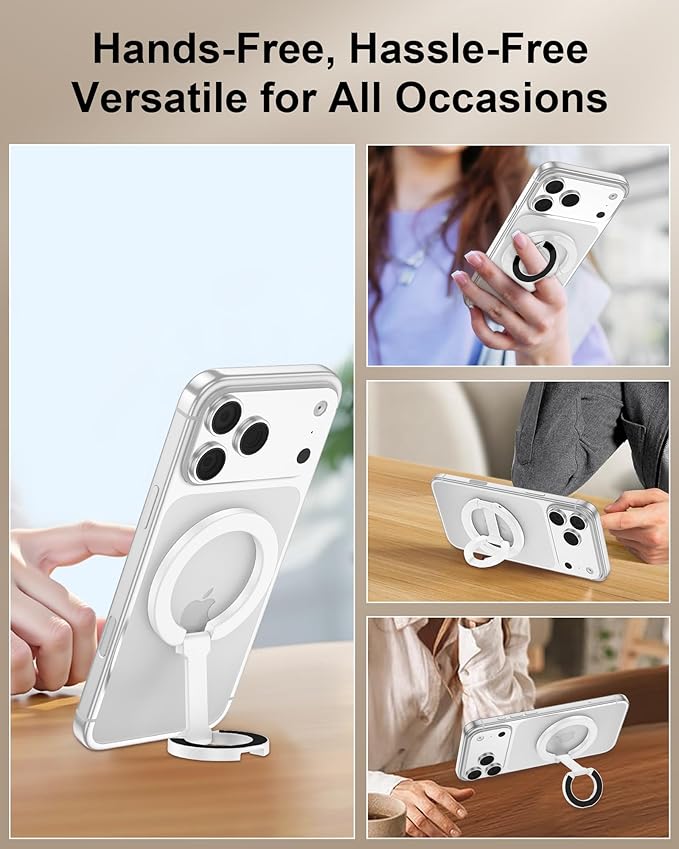 Magnetic Phone Ring Holder for iPhone 17 Pro Max/17Pro/Air/17/16 Pro/15/14, MagSafe Finger Grip Kickstand, 360°Adjustable Two-Sided Magnetic Cellphone Loop for Magnet Car Mount Stand for Galaxy, Pixel
