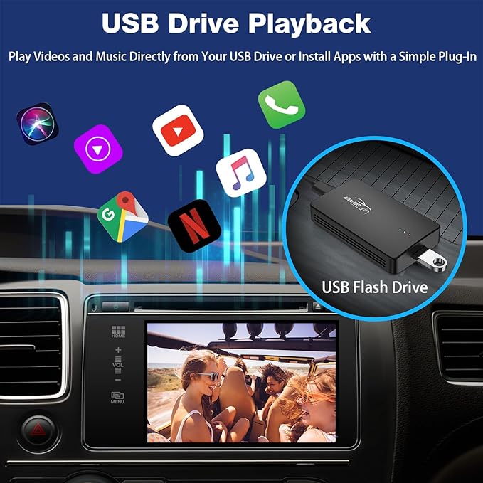 Wireless CarPlay Adapter, 2025 Smart AI Box Supports Netflix/YouTube and More, Dual-Band WiFi & Bluebooth 5.0, Android Auto Magic Box with USB Playback for Cars with Wired CarPlay