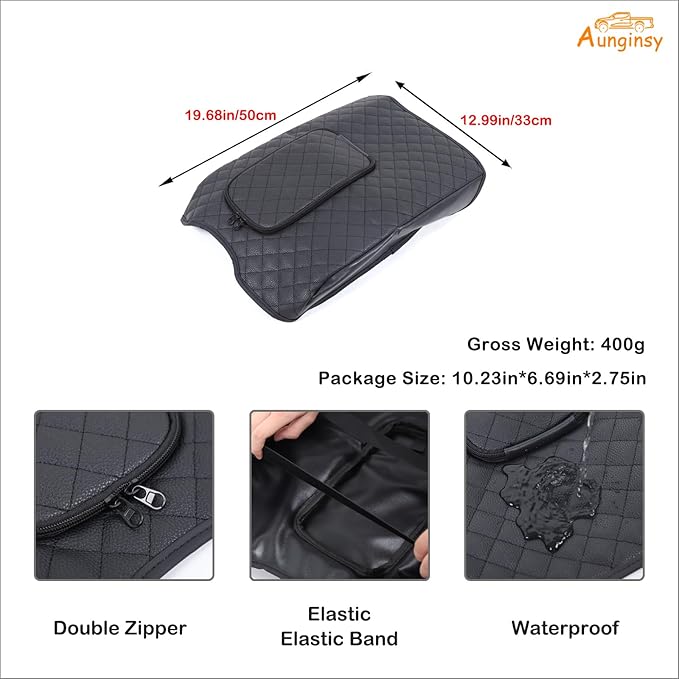 Aunginsy Leather Center Console Armrest Cover Compatible with Toyota Tundra 2014-2021, Car Middle Console Cushion Lid Pad Scratch Protector, Armrest Seat Box Cover with Pocket Storage Bag Accessories