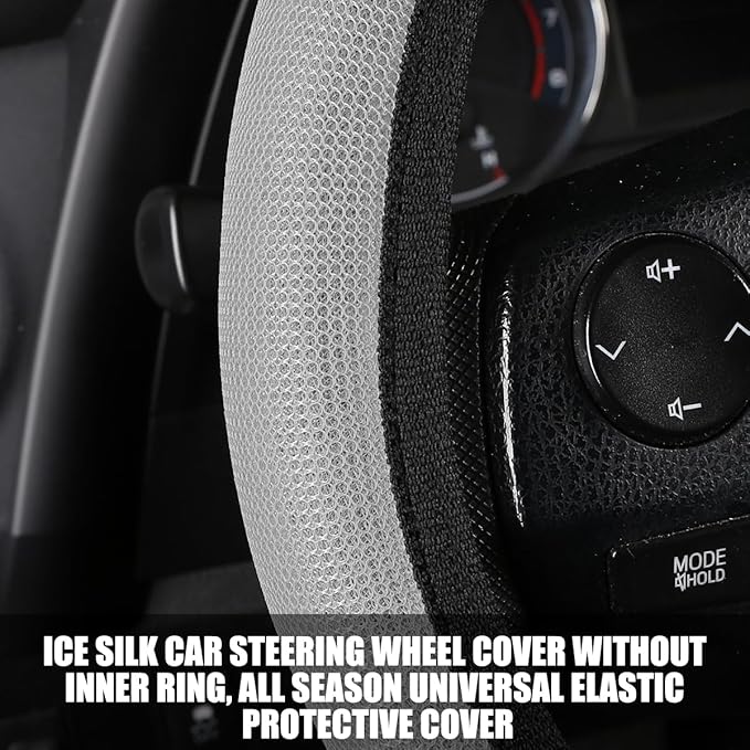Car Steering Wheel Cover, Ice Silk Elastic Anti Slip Vehicle Protector, Breathable Easy Carry Automotive Interior Protective Wrap Accessories, Universal for SUV, Sedan, Truck (Gray)