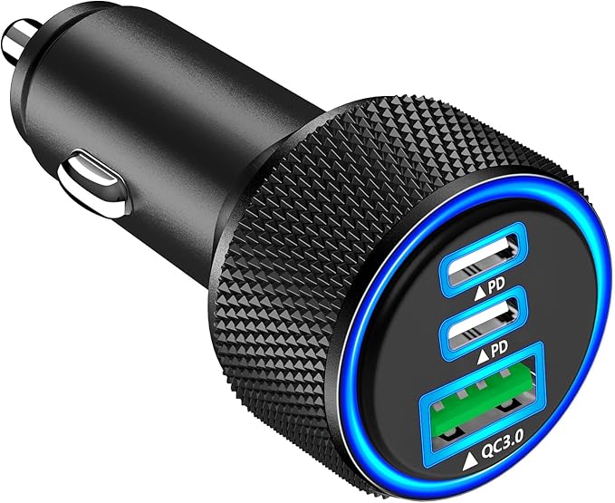 USB C Car Charger, Rombica 3Port 67W PD Dual USB-C USB-A Power Cigarette Lighter Adapter PD/QC Type C Car Charger Fast Charging for iPhone 17 17 Pro Max 16 Pro 15 14 13 12 11/Galaxy S26 S25/Pixel/iPad