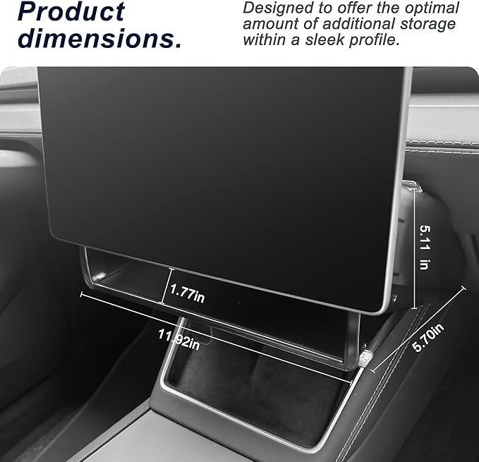 Hidden Under Screen Storage Box for Tesla Model Y(2025-2026) & Model 3 (2024-2026) – Openable Center Console Organizer with Anti-Slip Pad, Tesla Accessories