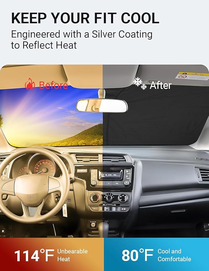 Proadsy 2026 Upgrade Front Windshield Sun Shade Foldable Sunshade Protector Custom Honda Fit 2015-2020 Fit Accessories