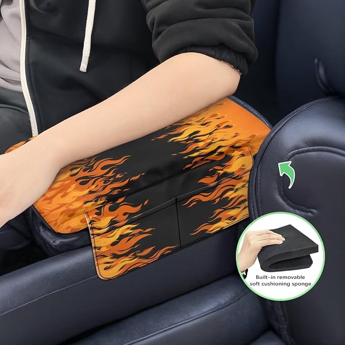 Car Accessories Easy Install Armrest Cushion Cover, Fire Print Car Center Console Armrest Pad, Universal Car Console Protector Car Decor