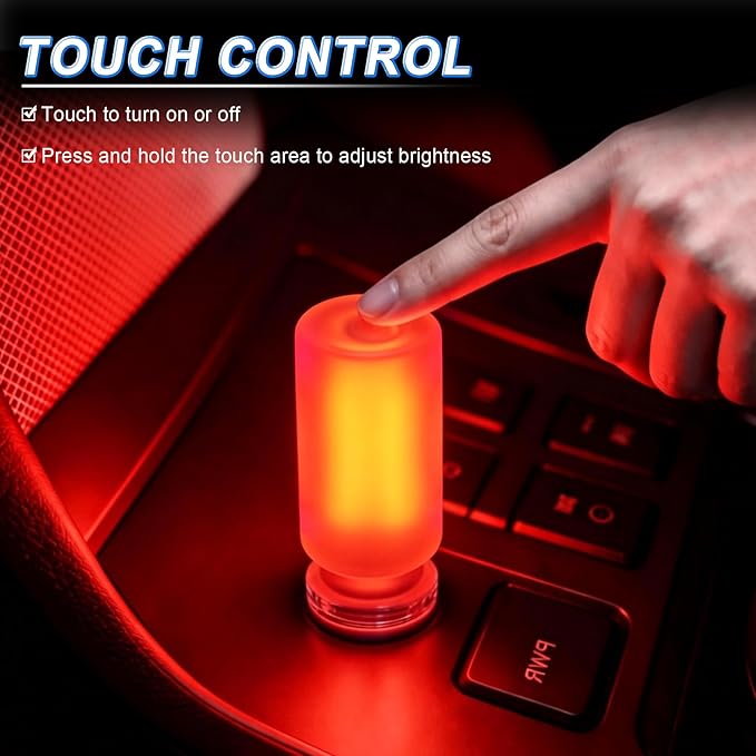 iFunyLED Car Interior USB LED Night Light, Portable Touch dimmable Car Ambient Lighting Kit, Retro Mini Frosted Glass Bottle Lamp Decorations for Vehicle Camping Bedroom Hallway, Pack of 2(Red)