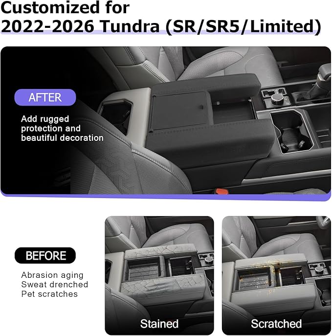LUWU Center Console Cover Hidden Storage Box Compatible with 2022-2025 2026 Tundra (SR/SR5/Limited) Accessories Silicon Material Armrest Cover Center Console Hidden Organizer Box (2 in 1 Design)