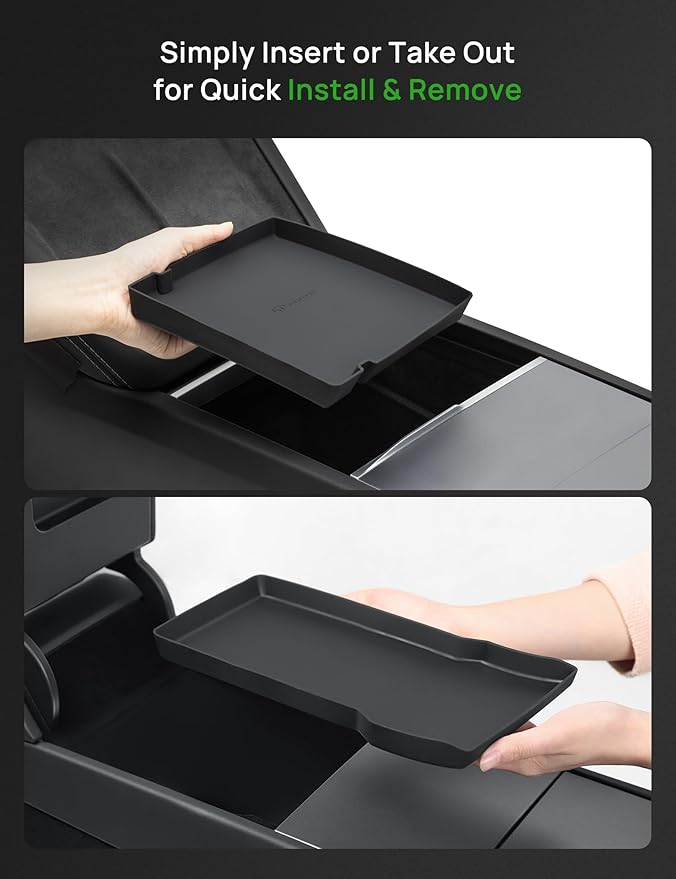 TPARTS Center Console/Armrest Organizer Tray Bottom Pad Storage Box for Tesla Model 3 Highland 2024-2026 Full Coverage Silicone Mat Non-Slip Model 3 Standard/Premium/Performance Interior Accessories