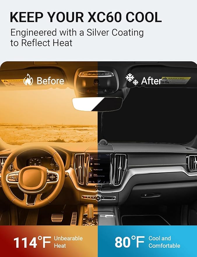 Proadsy Windshield Sun Shade for Volvo XC60 SUV 2018-2024 2025 2026 Foldable Sunshade Protector Blocks UV Rays Keep Car Cooler Accessories