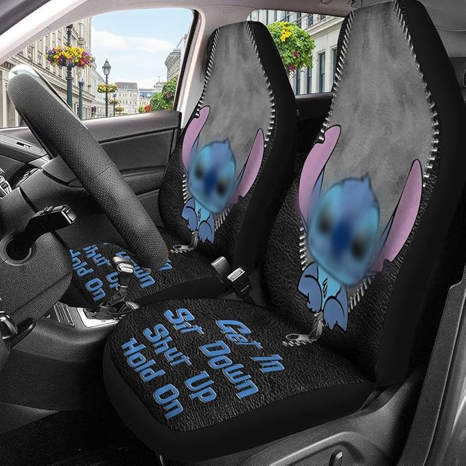 GENANY Blue Alien Car Seat Covers Set of 2, Breathable Front Seat Covers for Truck Sedan SUV, Cartoon Car Accessories, Cartoon Gift for Women Men