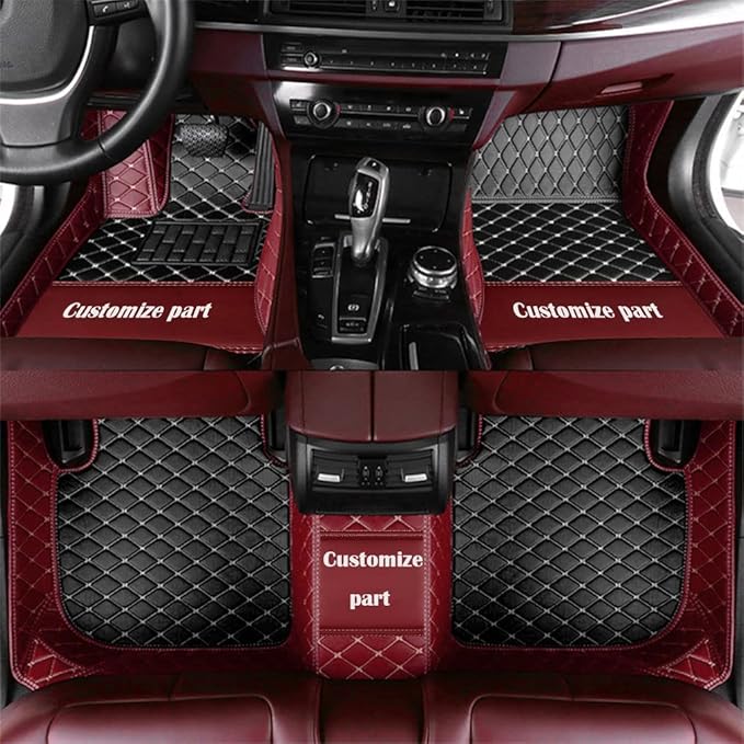 MELKEN Custom Fit Leather Car Floor Mats for 95% of Cars Full Coverage Floor Liners Car Mats (Black & Wine Red)