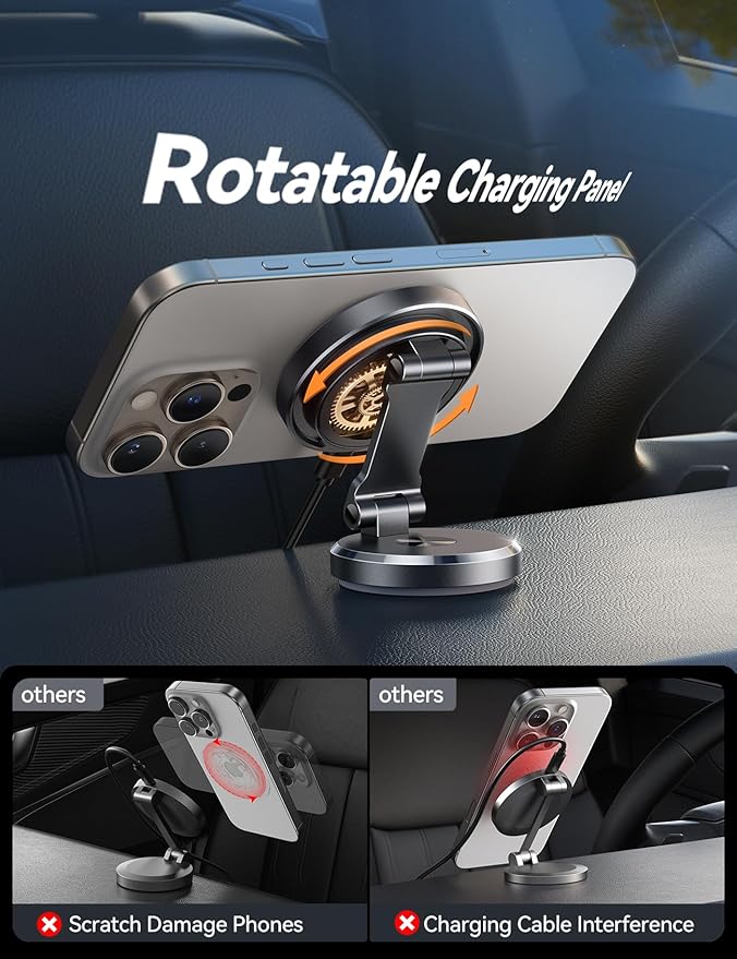 JOYROOM for MagSafe Car Mount Charger with Rotatable Charging Panel, 15W Fast Charging Metal Magnetic Phone Holder, Dashboard Wireless Charger for iPhone Car Mount for iPhone 17/16/15/14/13/12