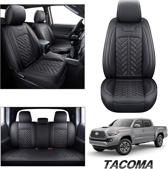 Tomatoman Tacoma Car Seat Covers Compatible with Toyota Tacoma Truck 2005-2024 2025 2026 Access Crew Double Cab TRD Sport Offroad Limited SR5 V6 Cushions(Full Set/Black)