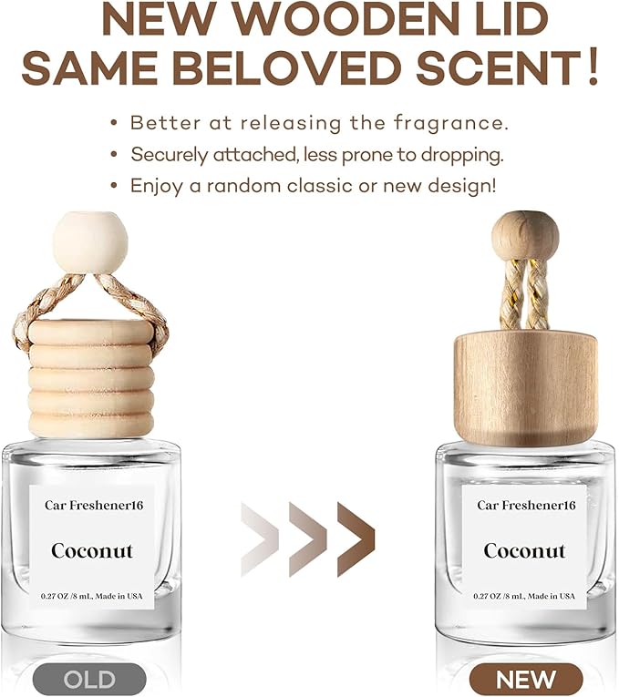C Classy Hanging Car Air Freshener 2 Pack, Coconut Essential Oil Diffuser, Long-Lasting Fragrance, Cute Glass Bottle Car Accessories for Women & Men, Made in USA