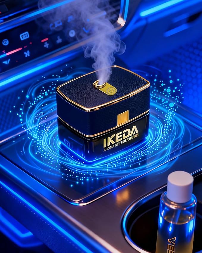 Smart Car Air Fresheners | Luxury Car Aroma Diffuser | with 120ml Long Lasting Perfume | Auto On/Off Car Diffuser | Mini Cube Diffuser for Car, Home by Ikeda (Black)