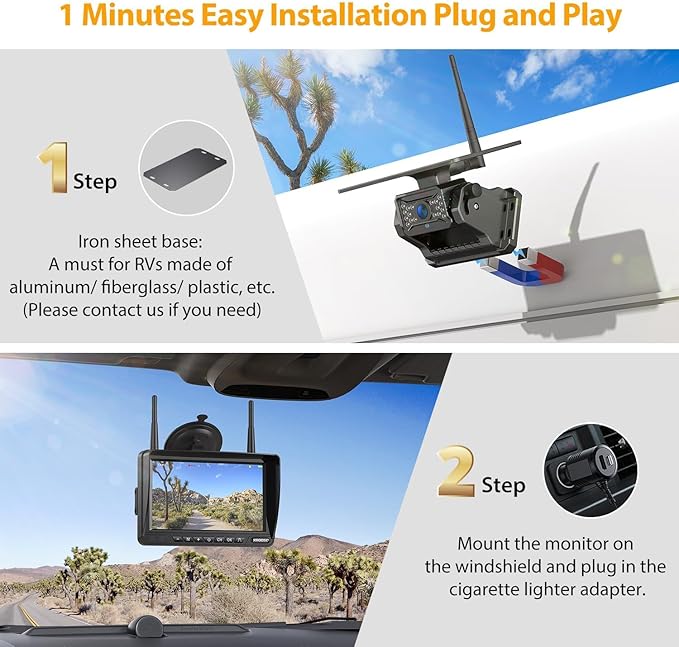 Wireless Backup Camera for Truck Magnetic Solar 1 Mins DIY Installation RV Backup Camera HD 7" 1080P Rear View Camera with 4 Channels DVR Recording 18 LED IR Night Vision for Car,Van,SUV,Trailer