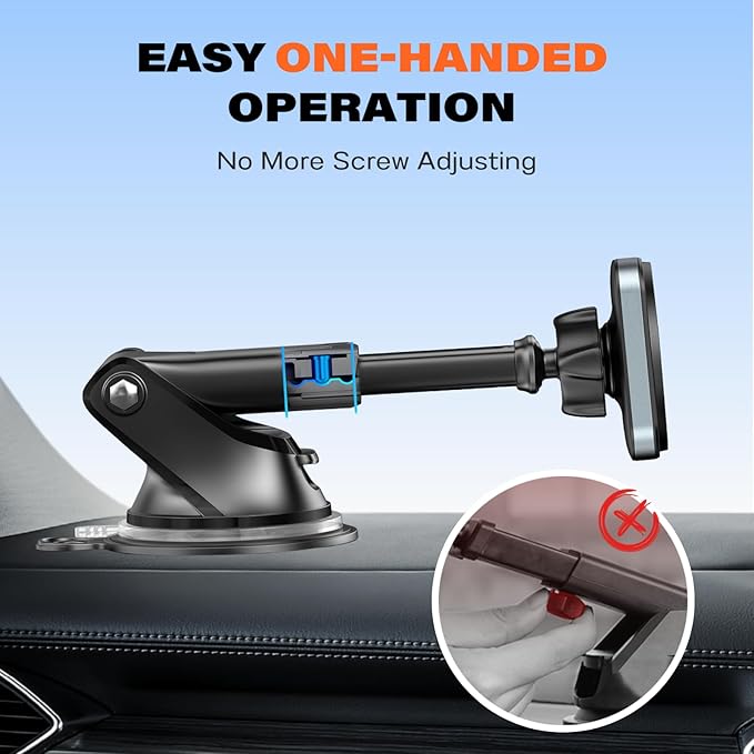 APPS2Car for MagSafe Car Mount, Extra Strong Hold Magnetic Phone Holder with 20xN55 Magnets, Suction Cup Stand for Windshield Dashboard, Adjustable Telescopic Arm, Fit for iPhone Samsung
