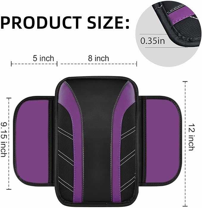 NBTEPEM Purple Center Console Cover, Sporty Leather Armrest Cover Cushion with 2 Storage Pockets, Universal Auto Middle Console Protector, Car Interior Accessories for Most SUV, Truck, Sedan Vehicles