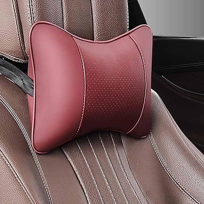 Car Pillow for Car Neck Pillow for Driving Seat Leather Neck Support Soft Cushion Support Head-Rests for Vehicle Sleeping with Elastic Adjustment Strap 2PCS (Neck, Red)