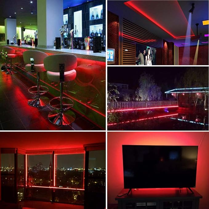 YM E-Bright Red LED Strip Lights 5M /16.4Ft 600SMD Waterproof IP68 Flexible for Bedroom Undercar Lighting Kits Mall Indoor Outdoor House Party Decoration Stage Lights (No Power Adapter)