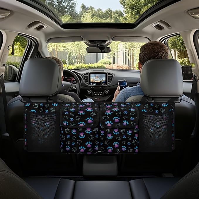 Small Car Trunk Organizer Back Seat Hanging Car Organizers and Storage, Paw Print Car Backseat Organizers, Easy to Clean and Install