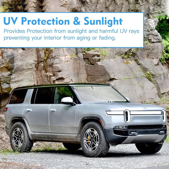 Windshield Sun Shade for 2026 2025 2024 2023 2022 Rivian R1S Custom Fit Window Sunshade SUV Accessories Fodable Sun Visor UV Protector Shade Heat Shield Cover