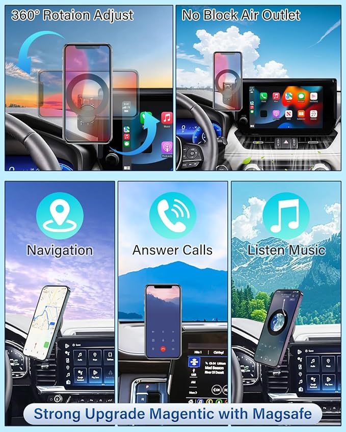 PZK Car Phone Holder for Toyota Highlander Hybrid Lmited/Platinum 2020 2021 2022-2024 2025 Accessories Only for 12.3-inch Screen Compatible with Magsafe Car Phone Mount (Not Fit 8-Inch L/LE/XLE)