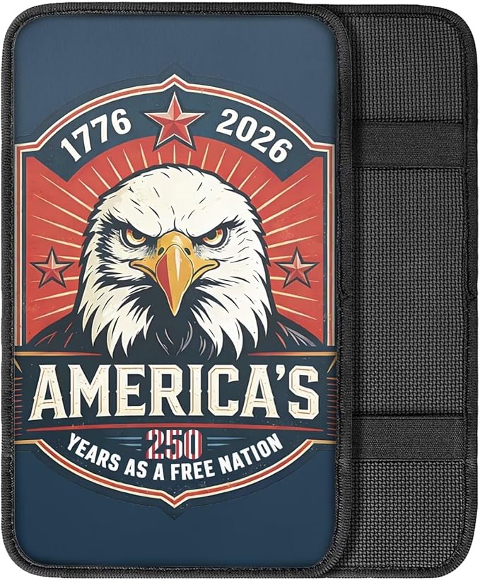 Dreaweet 250th Anniversary Center Console Cover American Bald Eagle Pattern Universal Fit Arm Rest Cover for Car SUV Sedan Scratch Resistant Armrest Cover Center Console Cushion Pad