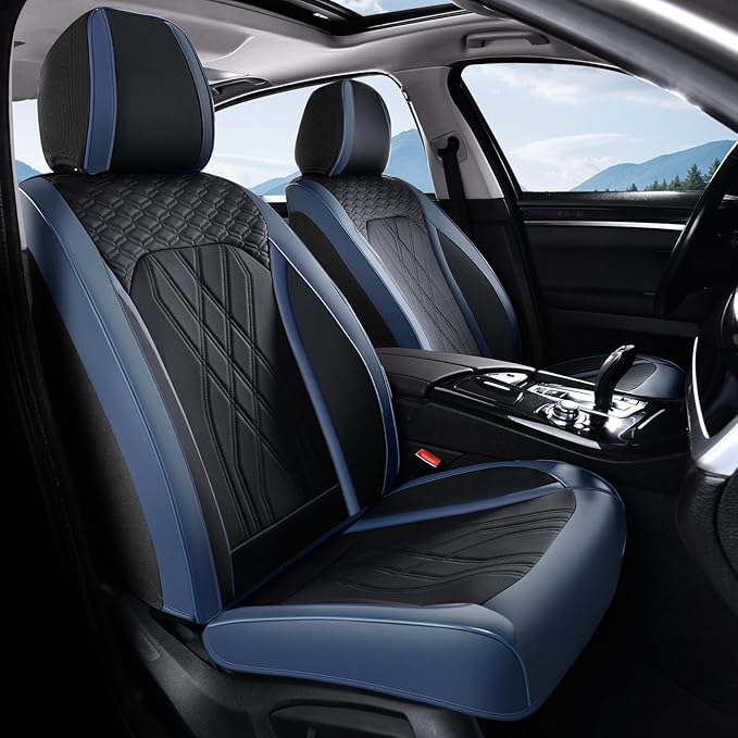 FLORICH Seat Covers Full Set Leather Cars Seat Cover Front and Rear 5 Seats Full Coverage Seat Cushion Protector Waterproof Automotive Interior Cover Universal Fit for Most Cars Trucks SUV, Black&Blue