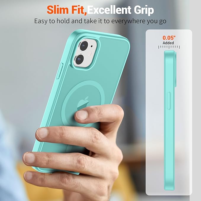 SUPFINE Magnetic for iPhone 12 Mini Case & iPhone 13 Mini Case (Compatible with MagSafe) (Military Grade Drop Protection) Translucent Matte Shockproof Phone Cover,Blue Green