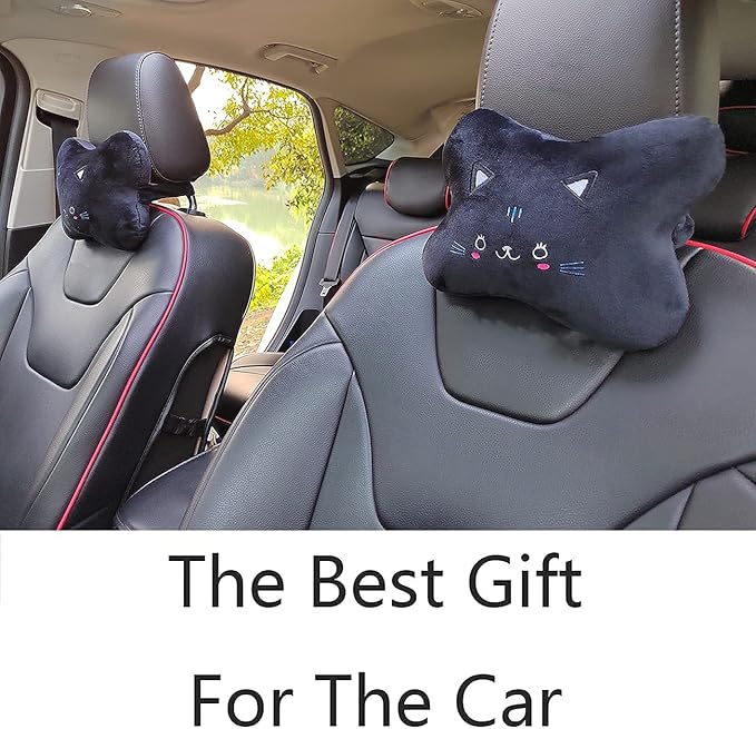 Sexysamba Car Headrest Pillow,Cartoon Neck Pillow for Car,Comfortable Soft Car Seat Pillow for Driving,Head Rest Cushion,Cute Neck Pillow for Travelling and Home 2Pcs (Black Cat)