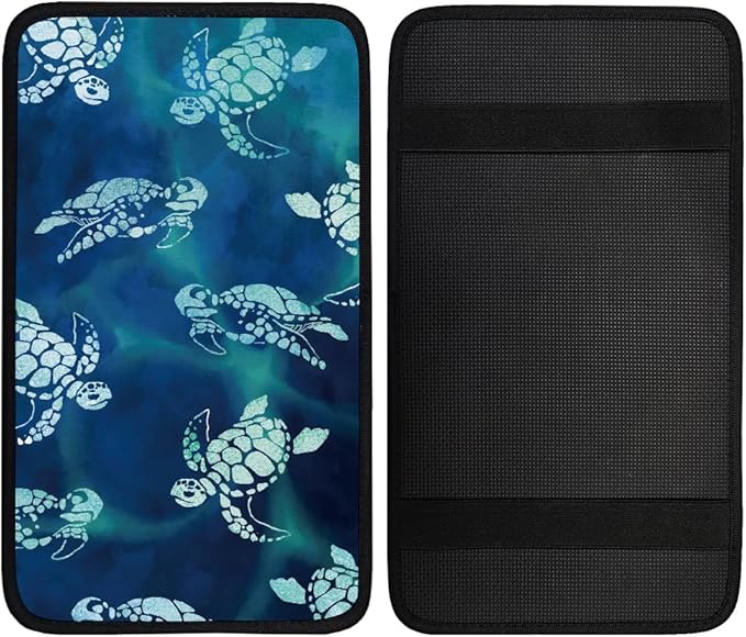 1pc Center Console Armrest Cover Pad 12.6x7.5 inch Sea Turtle Neoprene Car Armrest Cushion Waterproof Armrests Seat Box Cover Protector for Universal Cars Vehicles SUVs