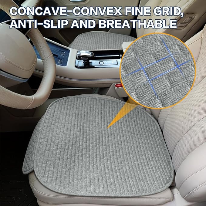 2PCS Car Seat Bottom Cover Pad, Car Seat Mat, Driver Cushion with Comfort Memory Foam & Non-Slip Rubber Bottom, Vehicle Accessories Breathable Seat Protector Mat for Auto Office Home (Gray)