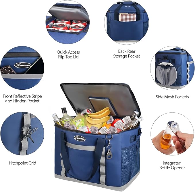 Maelstrom Collapsible Soft Cooler Bag,35/55/75 Cans Beach Cooler with Flip Top Lid, Ice Chest, Leakproof & Portable for Beach, Camping, Road Trips & Grocery Shopping