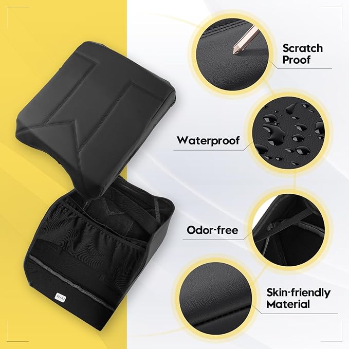 FIILINES Center Console Cover for Dodge RAM 1500 2500 3500 2009-2018 (Bucket Console Only), Armrest Cover Pad Cushion Seat Box Lid Protector RAM Accessories Armrest Cover Anti-Scratch Black