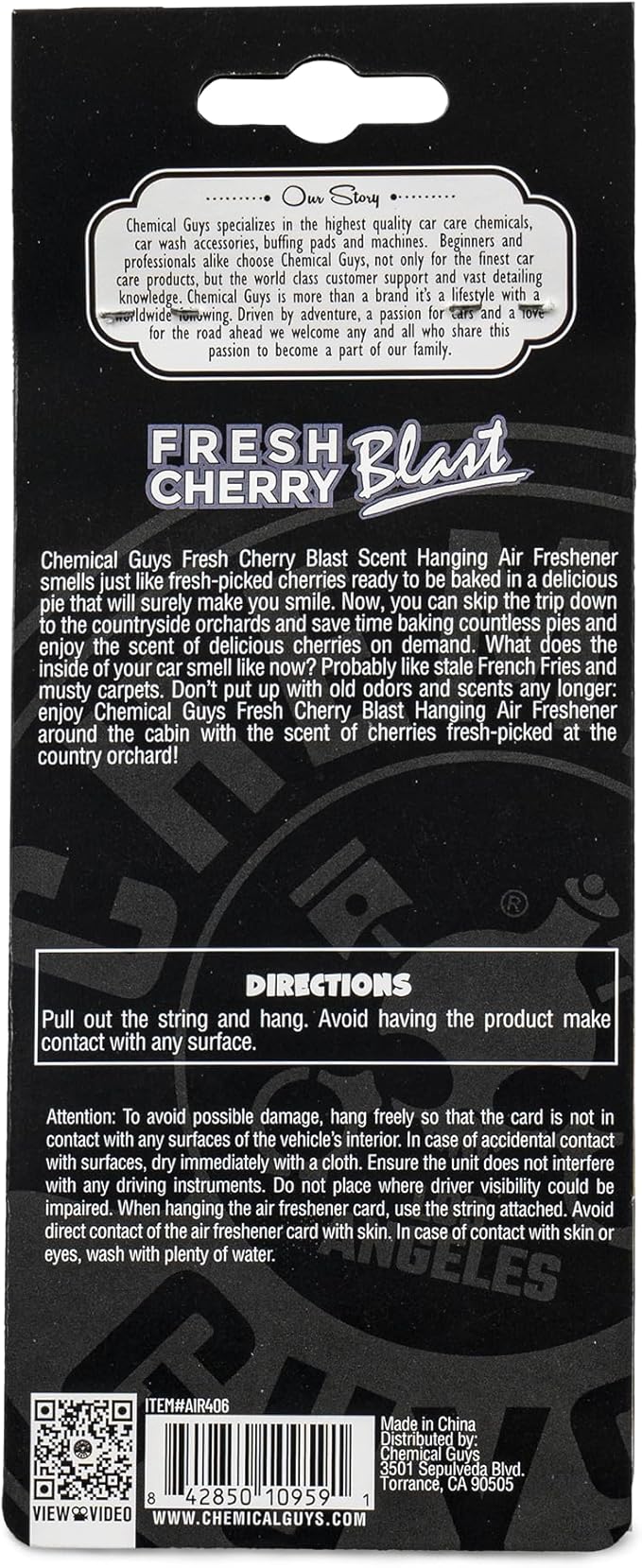 Chemical Guys Hanging Air Freshener, Fresh Cherry Scent 12 Pack, Great for Cars, Trucks, SUVs, RVs, Home, Garage, Workspace, Dorm Room & More (4 x 3 Packs) - AIR40604