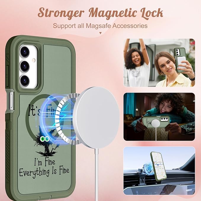 for Samsung Galaxy A15 5G Phone Case - Compatible with MagSafe Women Girls Cute Magnetic Protective Cover Cool Cat Kawaii Girly Design Heavy Duty Shockproof for Samsung A15 5G Case 6.5"