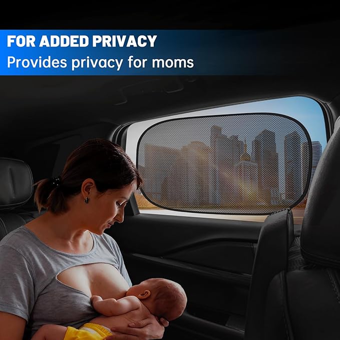 4 PCS Universal Car Window Shades for Baby, 20"x12" Static Cling Mesh Car Shades for Side Windows, Easy Fold UV & Sun Protection Window Covers for Family Travel
