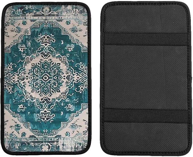 Car Center Console Cushion Pad Aztec Turquoise Universal Armrest Seat Box Cover Protector Southwest Navajo Comfortable Native American Boho Car Accessories for Most Cars, Vehicles, SUVs