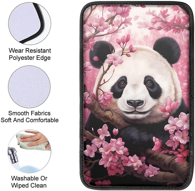Dreaweet Car Armrest Cover Cherry Blossoms Panda Car Accessories Center Console Cover Replacement,Universal Armrest Cover for Car Center Console for Truck Sedan SUV