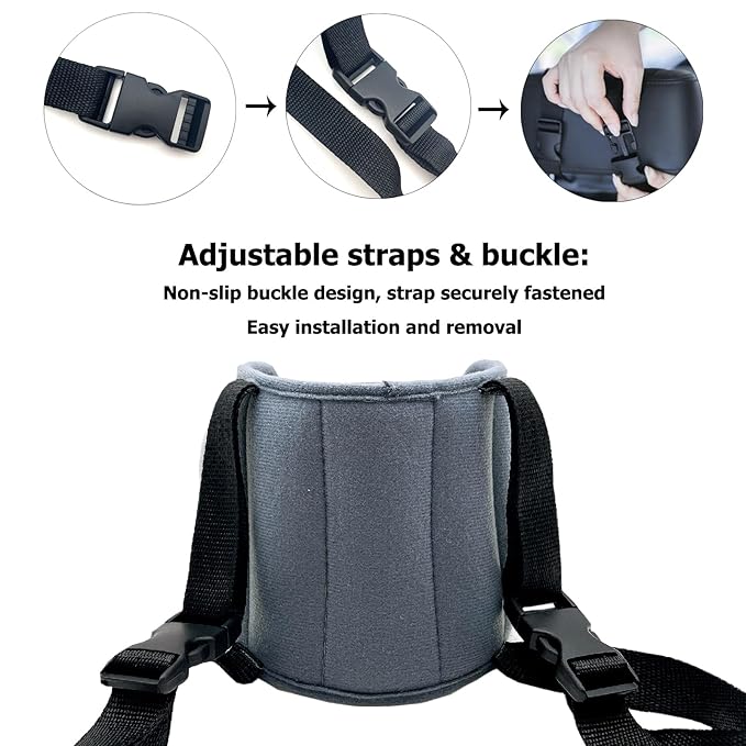 Child Car Seat Head Support Band, Adjustable Child Head Band Strap Headrest for Kids, Breathable, Safety Head & Neck Pillow Support - A Comfortable Sleep Solution, Grey & Fluorescent Green