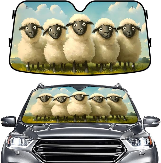 GENANY Cute Sheep Windshield Sun Shade for Car SUV Truck (55x30 Inches), Sun Shade Windshield, Shades for Front Windows, Spring Car Decor