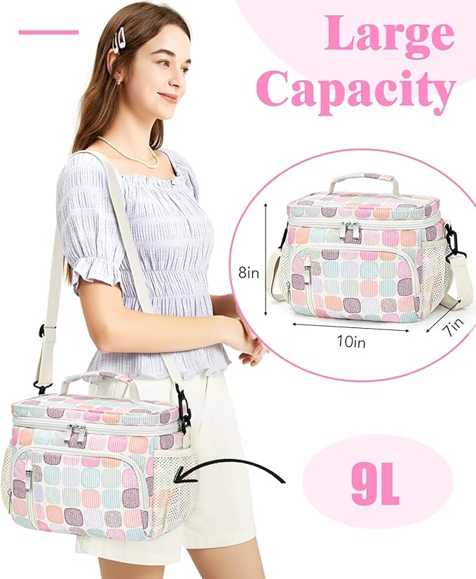 Insulated Lunch Bag for Men & Women, 9L Leakproof Lunch Box Soft Cooler Tote with 5 Pockets, 600D Oxford, EVA Lining, Adjustable Strap for Work, Picnic, Beach&Travel-Corduroy Colorful Plaid
