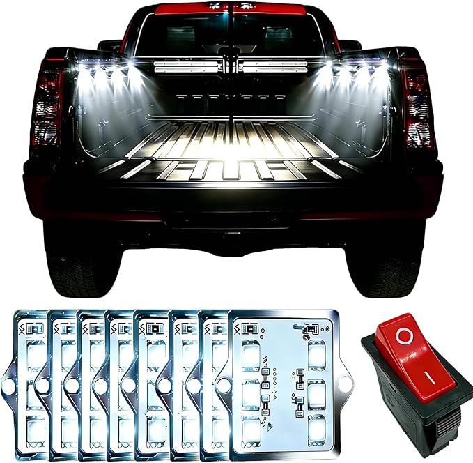 White LED Truck Pickup Bed Light Kit, 8 PCS 48 LEDs Rock Lighting Kits IP68 Waterproof LED Lighting Set with Switch for Car, Side Marker, Foot Wells, Rail Lights for Halloween
